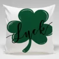 Detailed view of square pillowcase with green shamrock and Luck print for Nordic home decor - Peach Skin Pillow Cover / 45x45cm / St. Patrick's Day Clover 2