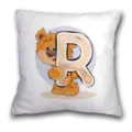 Housse de coussin décorative blanche avec un ours en peluche mignon et lettre R. - Housse de Coussin Lin Simple Face (Sans Noyau) / B202112272-18
