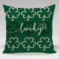 St. Patrick's Day green shamrock clover lucky printed square pillowcase detail view. - Peach Skin Pillow Cover / 45x45cm / St. Patrick's Day Clover 3
