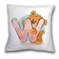 Bonita funda de cojín con estampado de letra W osito de peluche para sofá dormitorio - B202112272-23