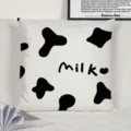 Federa per cuscino stile nordico con stampa mucca in bianco e nero e scritta milk divano - Federa in velluto olandese monofacciale (senza imbottitura), 50x30 cm / TJMHLRBZ-1