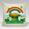 Copricuscino San Patrizio con trifoglio arcobaleno e monete d'oro decorazione festiva. - Fodera per Cuscino in Pelle di Pesca Monolaterale Senza Anima 45x45cm / BZ2024012012-1