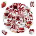 50 Pezzi Adesivi Estetici A Quadri Rossi Impermeabili Adesivo Vinile per Telefono DIY - 50 Pezzi/Confezione / Rosso