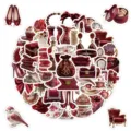 Adesivi estetici vintage rossi impermeabili confezione da 50 per decorazione telefono - Adesivi Graffiti Vintage (TQ50-1209) / 50 Pezzi/Confezione / Rosso