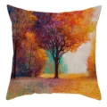 Belle housse de coussin peinture à l'huile d'automne en lin fin carré décoration maison - Taie d'oreiller en lin fin à une face, sans rembourrage, 35x35 cm / BZ202401107-2