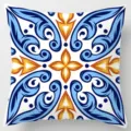 Close-up detail of geometric blue and orange tile pattern pillowcase for home decor. - Single-Sided Peach Skin Pillow Cover (Without Core) 45x45cm / Pattern 3