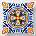 Nordic geometric ethnic style throw pillow cover, vibrant blue and orange tile pattern. - Peach Skin Velvet Pillowcase 45x45cm / Pattern 4