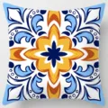 Detail view of decorative square throw pillow cover featuring geometric ethnic tile pattern. - Peach Skin Velvet Pillowcase 45x45cm / Pattern 6