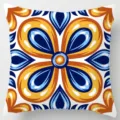 Detailed view of the geometric ethnic style pillow cover with vibrant blue and orange tile pattern. - Peach Skin Velvet Pillowcase 45x45cm / Pattern 7