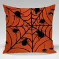 Federa per cuscino Halloween con ragnatela, copricuscino arancione e nero per divano. - Federa in Pelle di Pesca Singola Senza Anima / BZ20240513-1