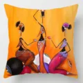 Housse de coussin art femmes africaines, etui de coussin carre decoratif orange vif pour canape. - Motif 16