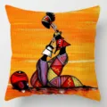 Housse de coussin style art africain taie d'oreiller décorative orange pour canapé salon - Motif 18