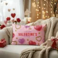 Valentine's Day pink throw pillow cover with love heart print and holiday greeting text. - Z1960BZ-15