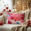 Valentine's Day pink heart throw pillow cover, romantic festive home sofa decorative cushion. - Z1960BZ-16