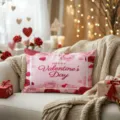 Valentine's Day pink rose throw pillow cover, romantic love heart festival cushion case SKU - Z1960BZ-19