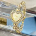 Women gold quartz watch heart dial crystal clover fashion rhinestone wrist watch gift - Gold