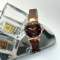 Damen Quarzuhr braunes Zifferblatt magnetisches Mailänder Mesh Armband elegante Modeuhr - Kaffeebraun