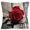 Vintage red rose linen throw pillow cover square sofa cushion living room decor for couch - Single-Sided Linen Pillowcase; Inner Not Included; 45x45cm / Style 3