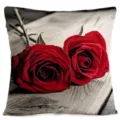 Quadratischer Kissenbezug mit roten Rosen im Vintage Holzdesign dekoratives Sofakissen - Stil 4