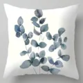 Detail van kussenhoes met aquarel botanische eucalyptus bladeren, elegant linnen. - BZ20230417-12