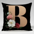 Funda de cojín decorativa letra B oro negro flores vintage funda de almohada cuadrada - Funda de cojín de piel de melocotón de una cara; Relleno no incluido; 45x45 cm