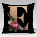 Black gold letter E floral throw pillow cover square velvet cushion case sofa decor home textile - Single-Sided Peach Skin Pillowcase; Inner Not Included; 45x45cm