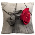 Vintage roter Rosen Leinen Kissenbezug, schwarz-weiße Holzmaserung quadratischer Kissenbezug. - Stil 7