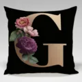 Black gold letter G floral throw pillow cover, vintage rose pillowcase for home sofa decor. - Single-Sided Peach Skin Pillowcase; Inner Not Included; 45x45cm