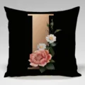 Black gold letter I throw pillow cover with vintage pink rose floral design for sofa. - Single-Sided Peach Skin Pillowcase; Inner Not Included; 45x45cm