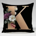 Black gold floral letter K throw pillow cover stylish decorative square cushion case - Single-Sided Peach Skin Pillowcase; Inner Not Included; 45x45cm