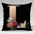 Black and gold letter throw pillow cover featuring elegant floral rose design for home decor sofa. - Single-Sided Peach Skin Pillowcase; Inner Not Included; 45x45cm