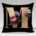 Black gold letter M throw pillow cover with vintage floral roses for living room sofa home decor - Single-Sided Peach Skin Pillowcase; Inner Not Included; 45x45cm