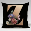 Black gold letter Z throw pillow cover with vintage floral botanical design for sofa and bed. - Single-Sided Peach Skin Pillowcase; Inner Not Included; 45x45cm