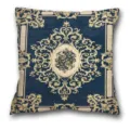 Vista dettagliata della federa per cuscino barocca blu oro, elegante motivo floreale persiano. - Federa in Pelle di Pesca Monolaterale / Modello 11