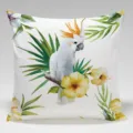 Detail view of tropical cockatoo and floral watercolor print peach skin throw pillow cover. - Single-Sided Peach Skin Pillow Cover Without Core 45x45cm / BZ202405022-4
