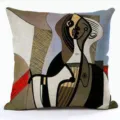 Housse de coussin art abstrait, oreiller portrait cubiste vintage pour canapé et déco maison. - QPSP182BZ-12