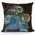 Housse de coussin imprimee art abstrait, portrait periode bleue deco salon canape. - QPSP182BZ-14