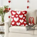 Housse de coussin rouge de Saint-Valentin avec motif cœurs blancs pour canapé lit salon déco - Z1959BZ-18