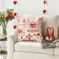Housse de coussin rouge pour la Saint-Valentin avec des motifs de cœur et typographie. - Z1959BZ-25