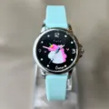Kinder Silikon Quarz Armbanduhr mit niedlichem Einhorn Zifferblatt für täglichen Gebrauch. - Hellblau
