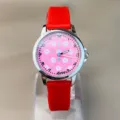 Kinder Quarzurh mit rotem Silikonarmband und rosa Blumen Zifferblatt fur Madchen Geschenk - Rot