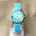 Kinder niedliche Einhorn Katze Quarz Uhr mit hellblauem Silikonarmband buntes Zifferblatt fur Kinder - Himmelblau