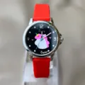 Kinder Quarzuhr mit rotem Silikonarmband süßes Einhorn Zifferblatt Geschenk Accessoire - Rot