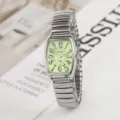 Dames mode quartz horloge zilveren tonneau kast stretch band casual groene wijzerplaat - Zilver Lichtgevend Heren Stijl