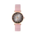 Modische Damen Quarzuhr mit rosa elastischem Armband, rundem Roségoldgehäuse und Zifferblatt. - Rosa