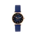 Elegante Damen Quarzarmbanduhr mit blauem elastischem Metallarmband und roségoldenem Zifferblatt. - Blau