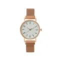 Minimalistische elegante roségoldene Damenuhr mit Mesh Armband und arabischen Ziffern. - Roségold