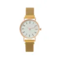 Elegante minimalistische Damen Quarz-Uhr mit goldenem Mesh-Armband und weißem Zifferblatt. - Gold
