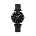 Women quartz watch with black mesh strap, minimalist design, elegant daily wrist watch. - Black