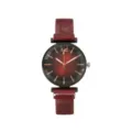 Orologio da donna al quarzo con cinturino in maglia rossa, quadrante sfumato e indici oro rosa. - Rosso